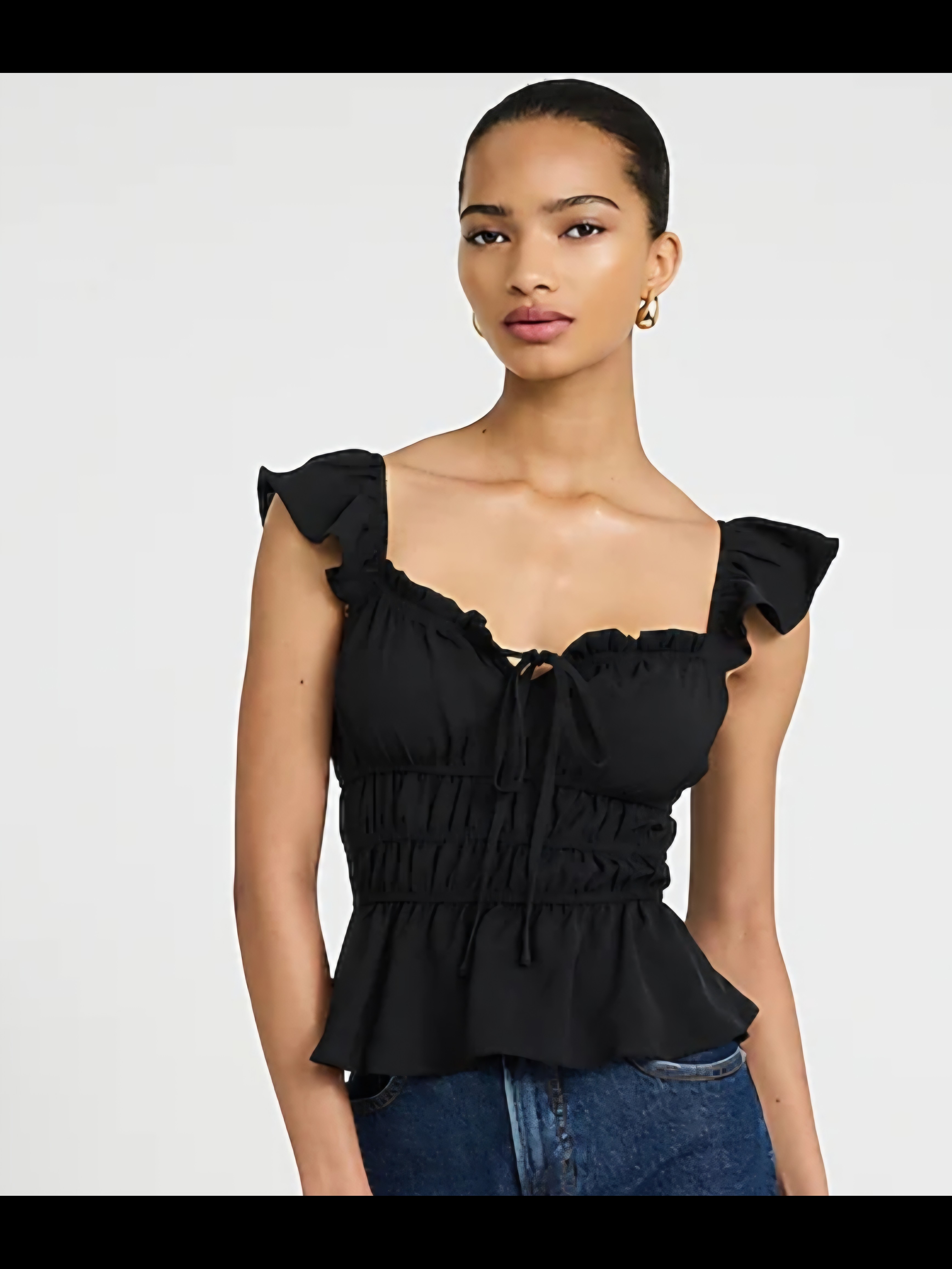 Free People Black Smocked Peplum Camisole With Ruffle Straps